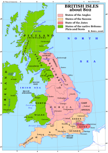 Islas Británicas, hacia el año 802. Heptarquía Anglosajona.